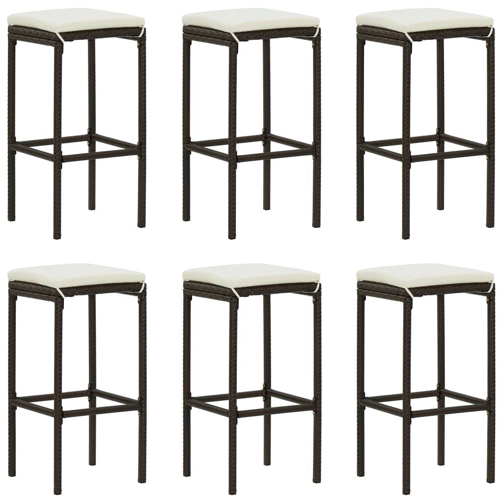 7 Piece Garden Bar Set with Cushions Poly Rattan Brown