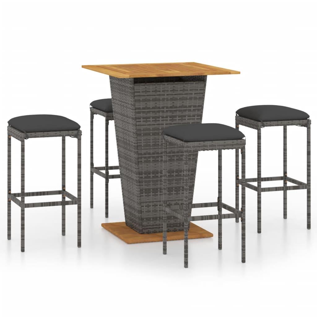 5 Piece Garden Bar Set with Cushions Poly Rattan Grey