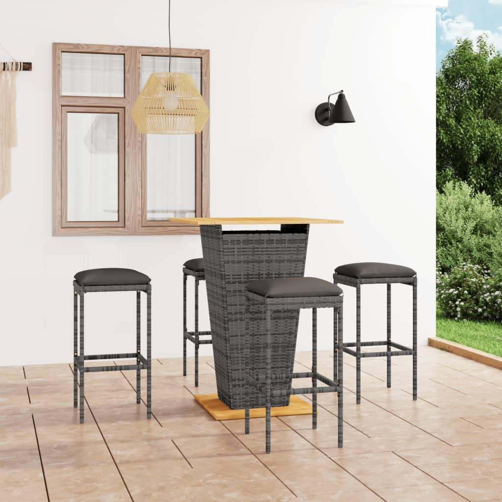 5 Piece Garden Bar Set with Cushions Poly Rattan Grey