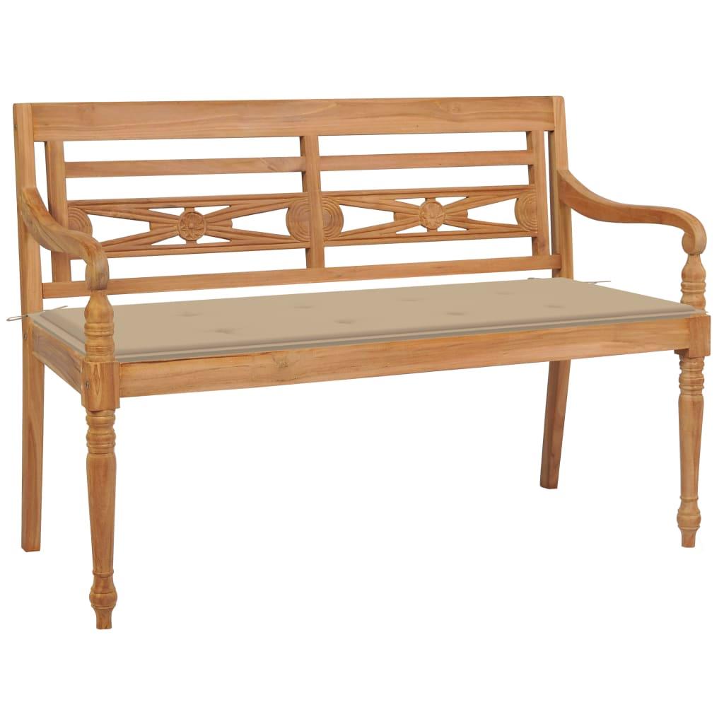 Batavia Bench with Beige Cushion 120 cm Solid Teak Wood