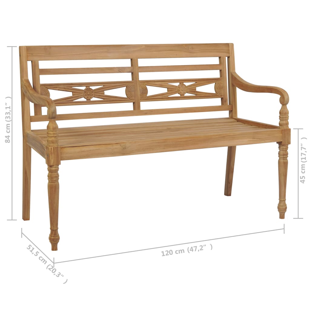 Batavia Bench with Beige Cushion 120 cm Solid Teak Wood