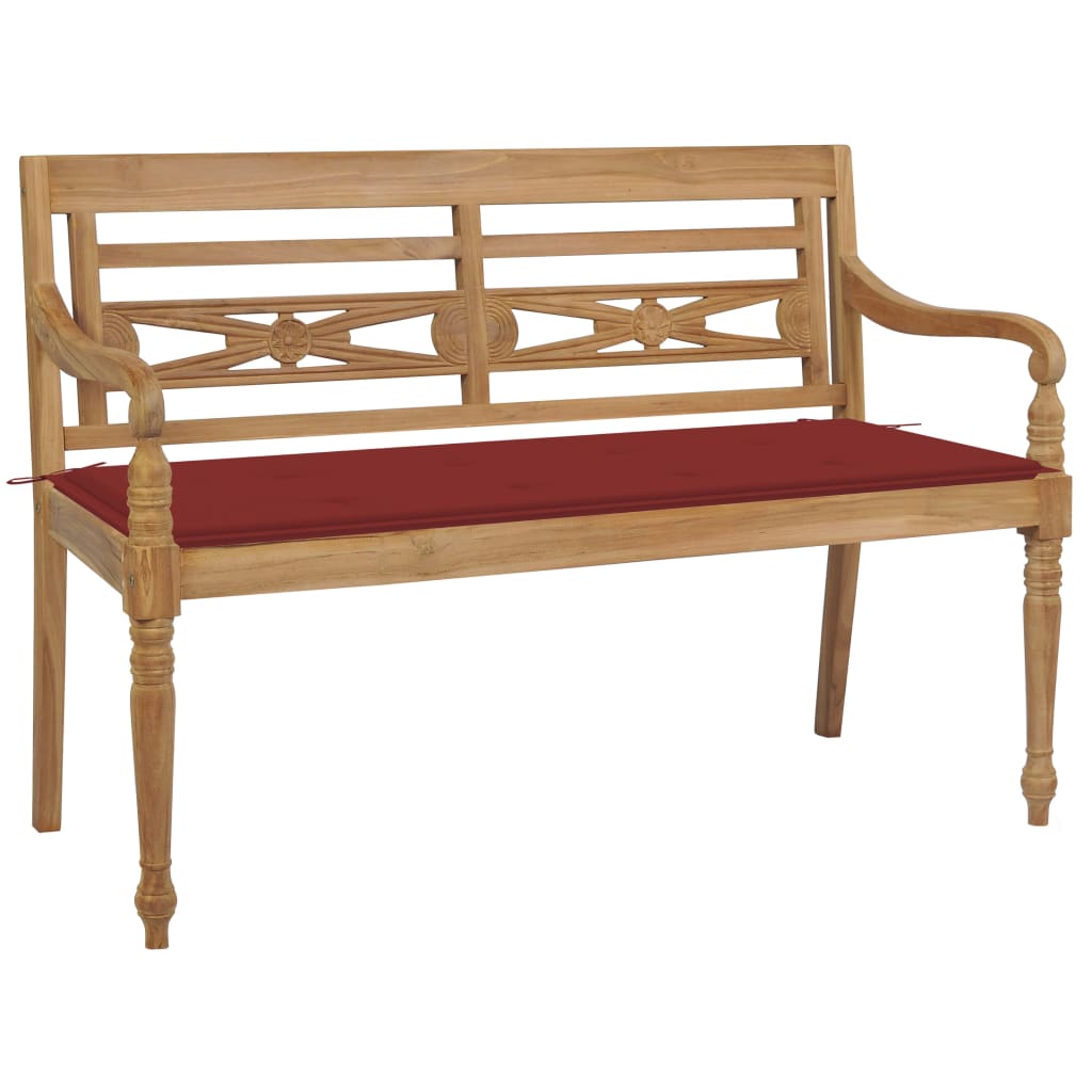 Batavia Bench with Red Cushion 120 cm Solid Teak Wood