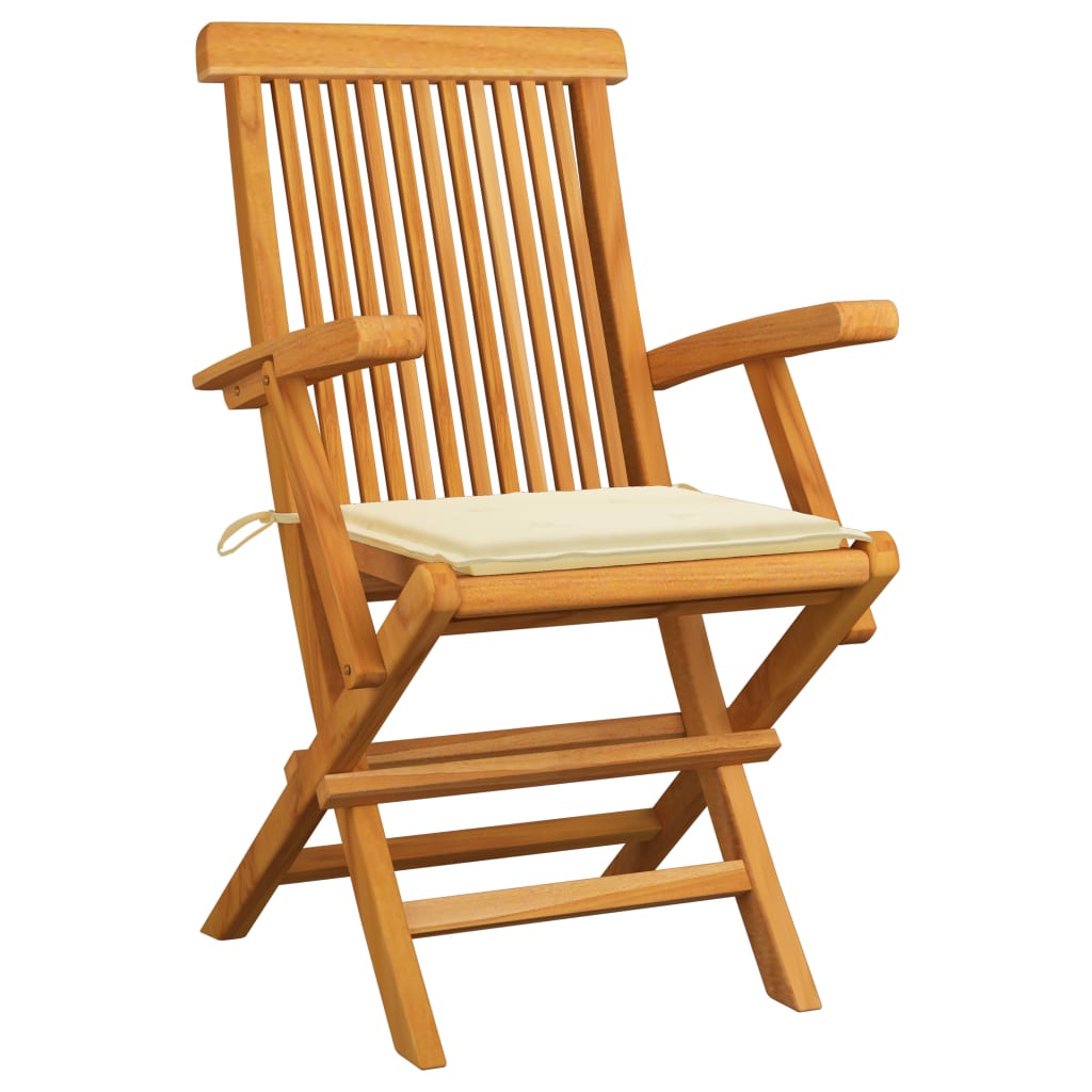 Garden Chairs with Cream Cushions 6 pcs Solid Teak Wood