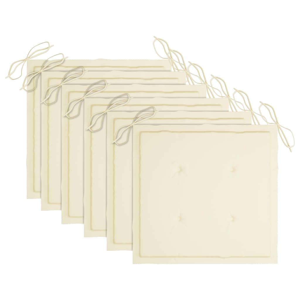 Garden Chairs with Cream Cushions 6 pcs Solid Teak Wood