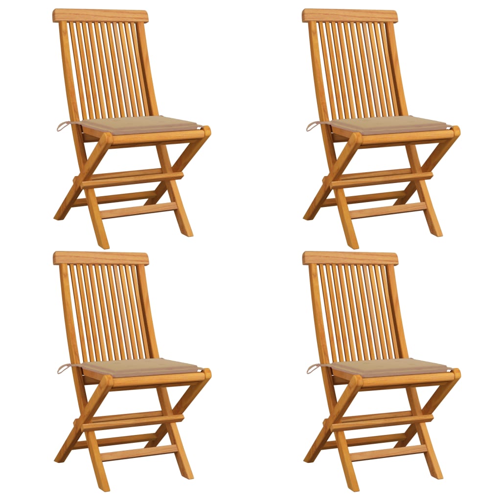 Garden Chairs with Beige Cushions 4 pcs Solid Teak Wood
