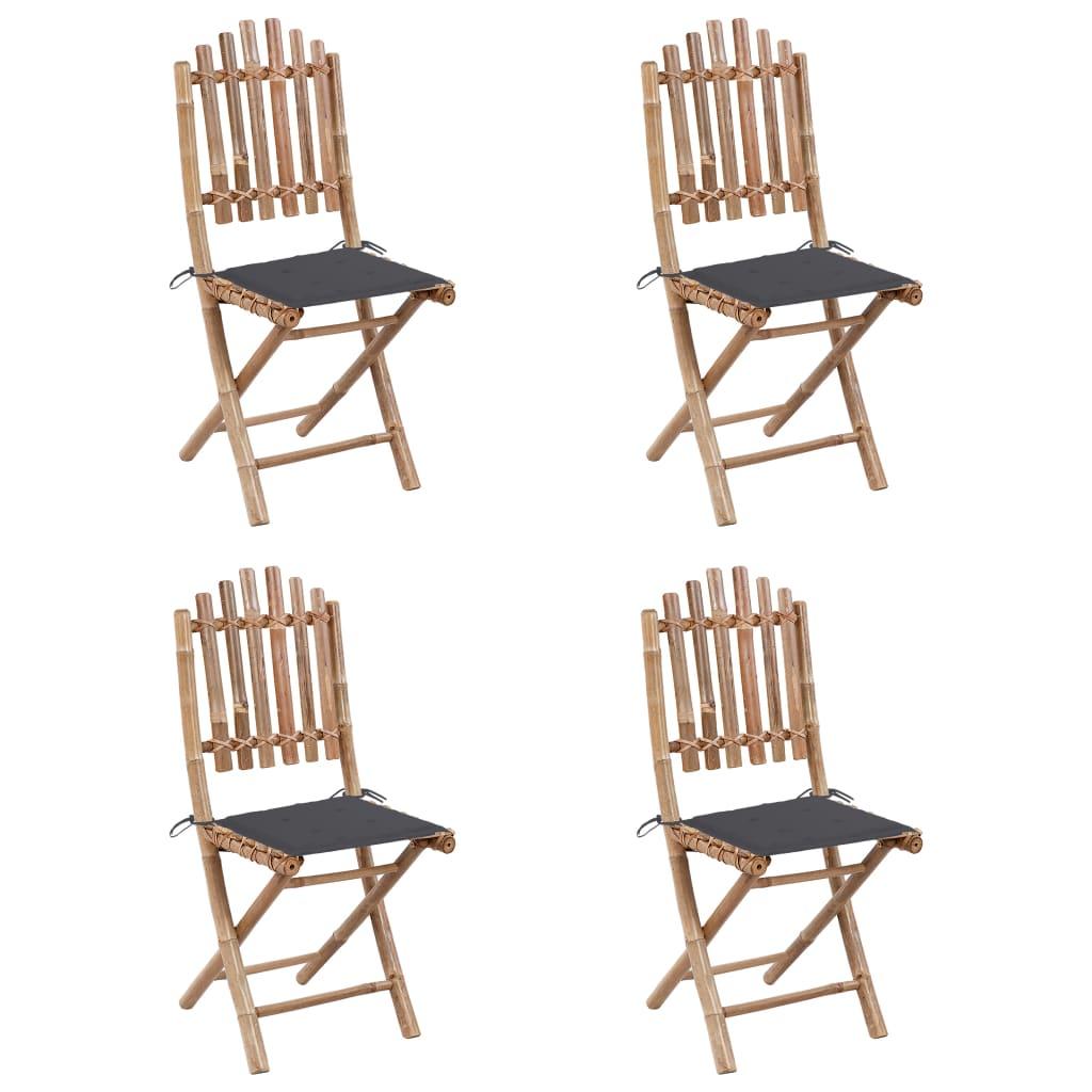 5 Piece Folding Outdoor Dining Set with Cushions Bamboo
