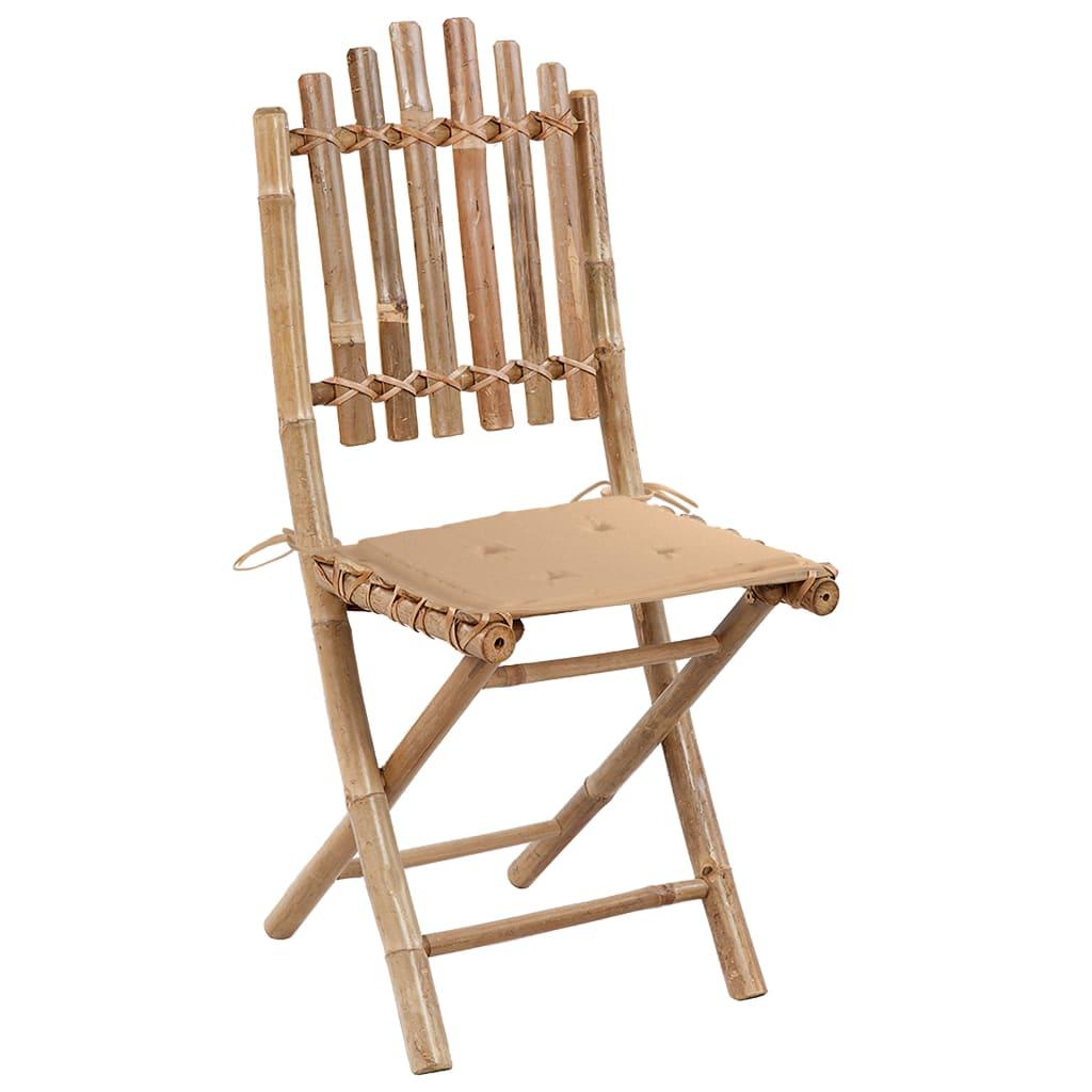 5 Piece Folding Outdoor Dining Set with Cushions Bamboo