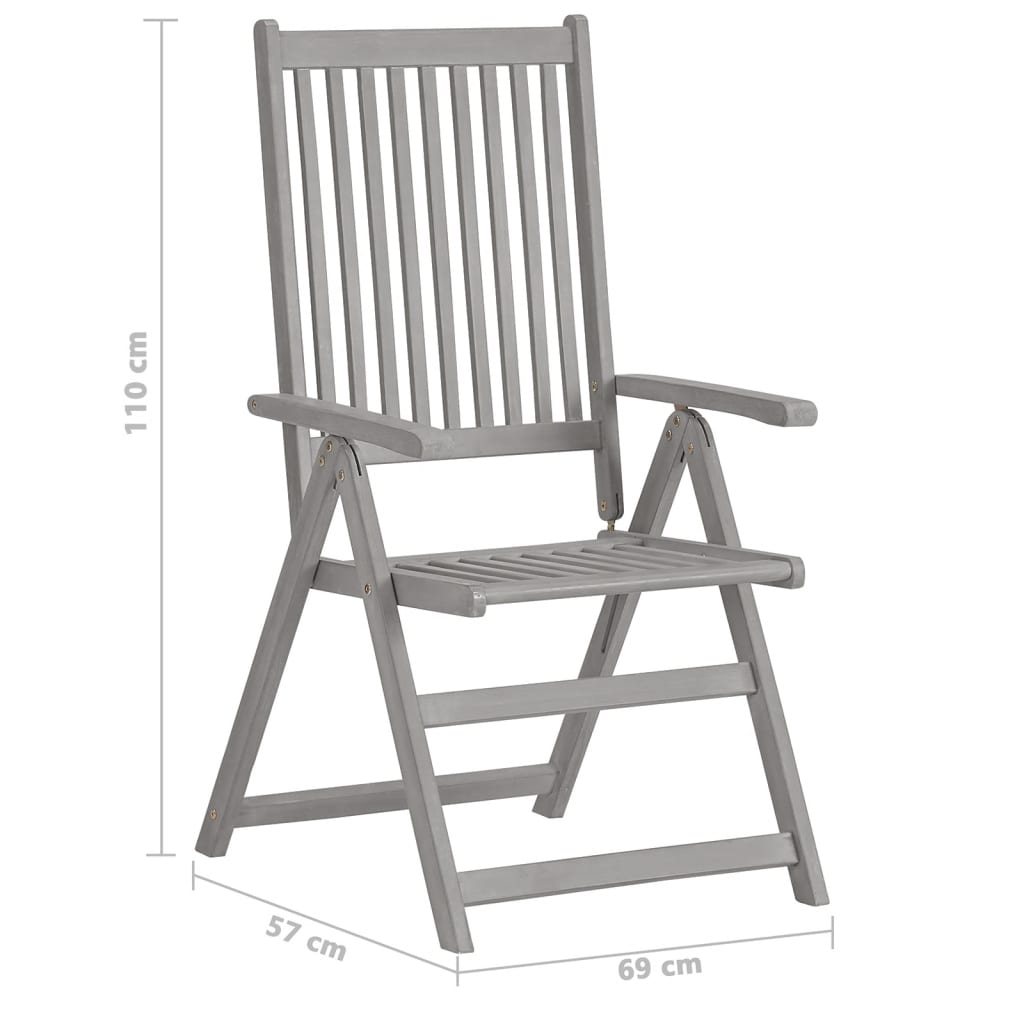 Garden Reclining Chairs 3 pcs with Cushions Solid Acacia Wood