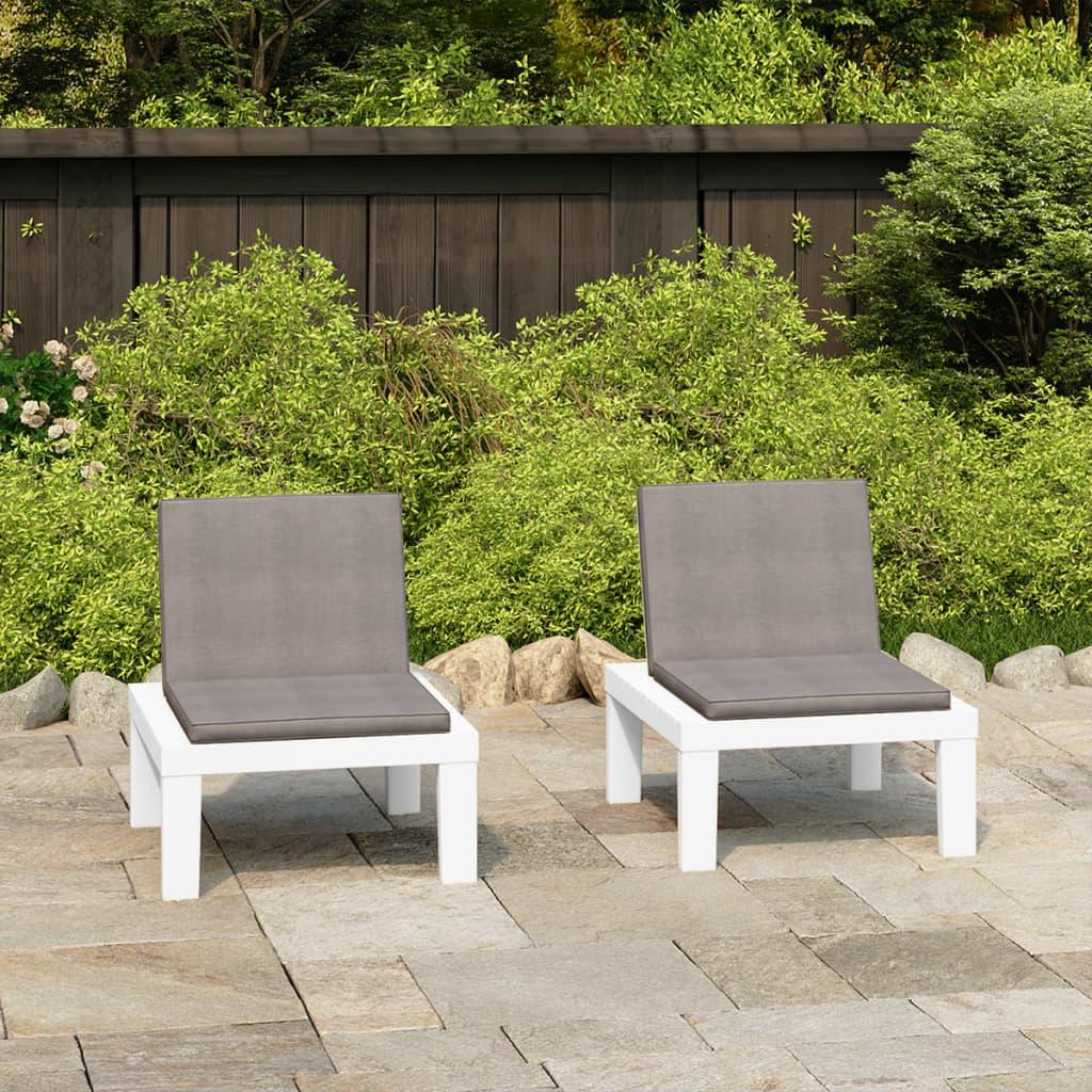 Garden Lounge Chairs with Cushions 2 pcs Plastic White