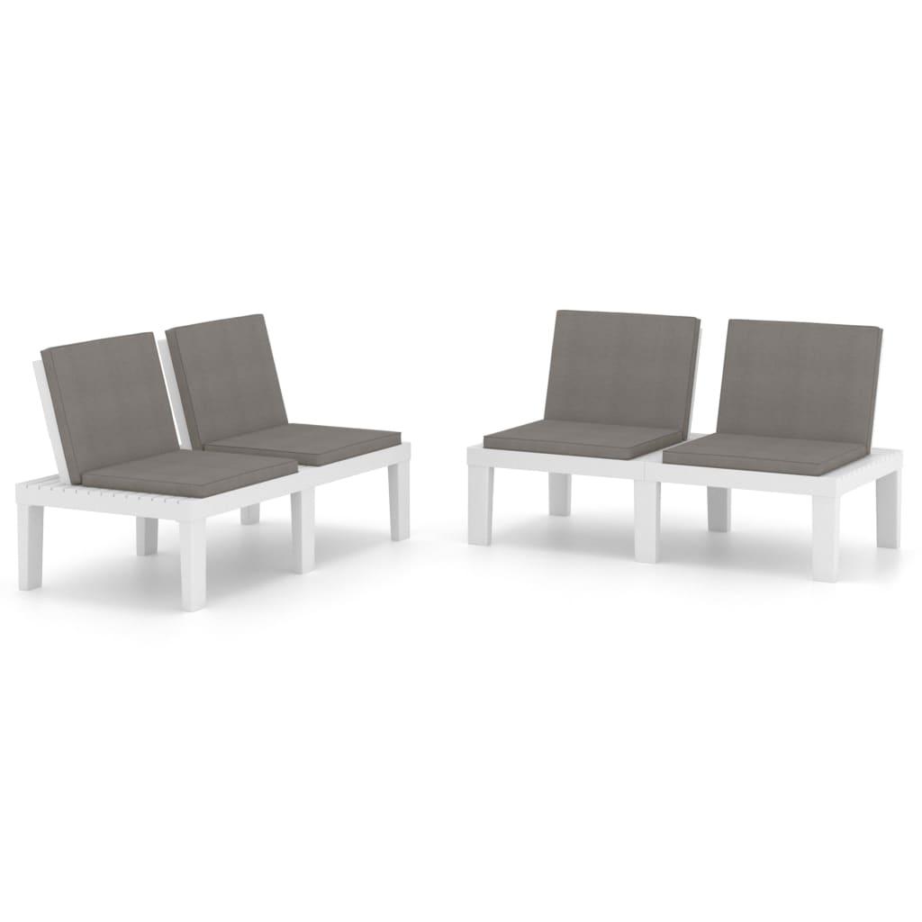 Garden Lounge Benches with Cushions 2 pcs Plastic White