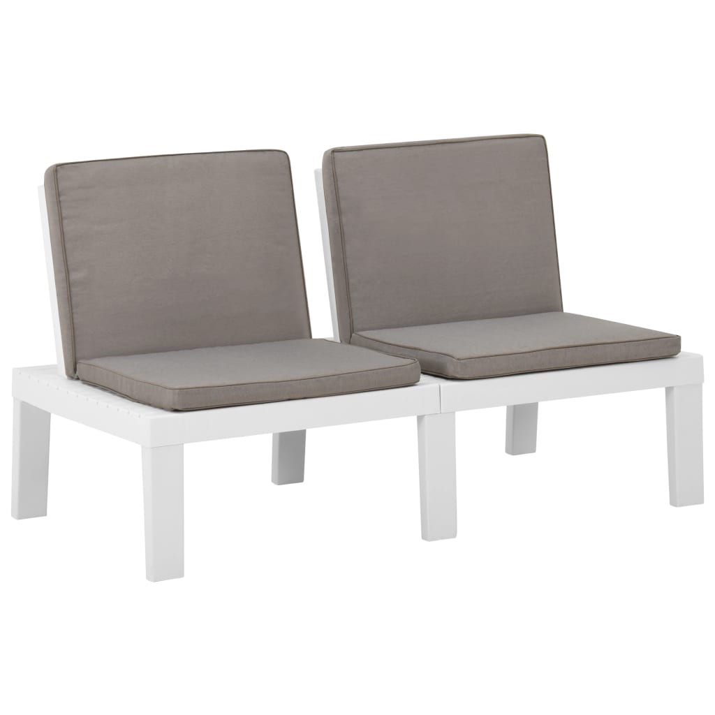 3 Piece Garden Lounge Set with Cushions Plastic White