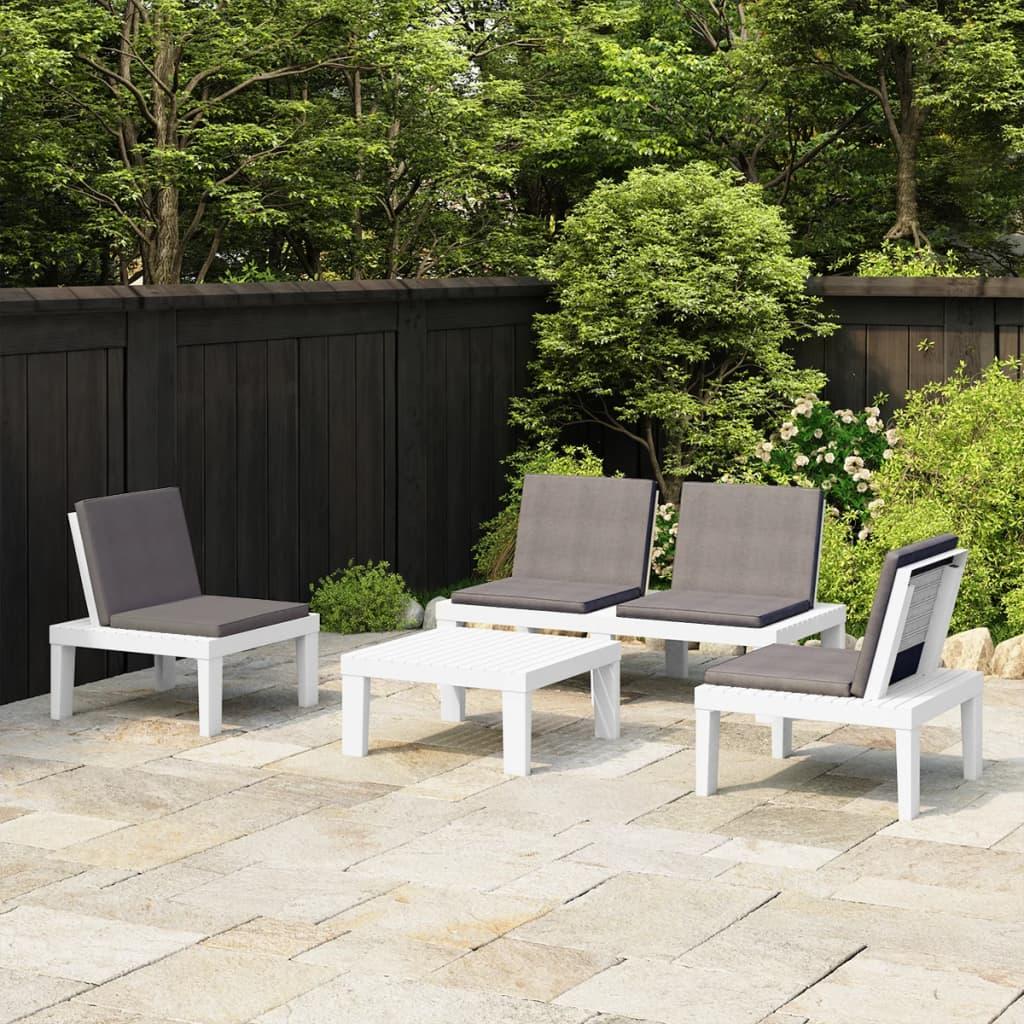 4 Piece Garden Lounge Set with Cushions Plastic White