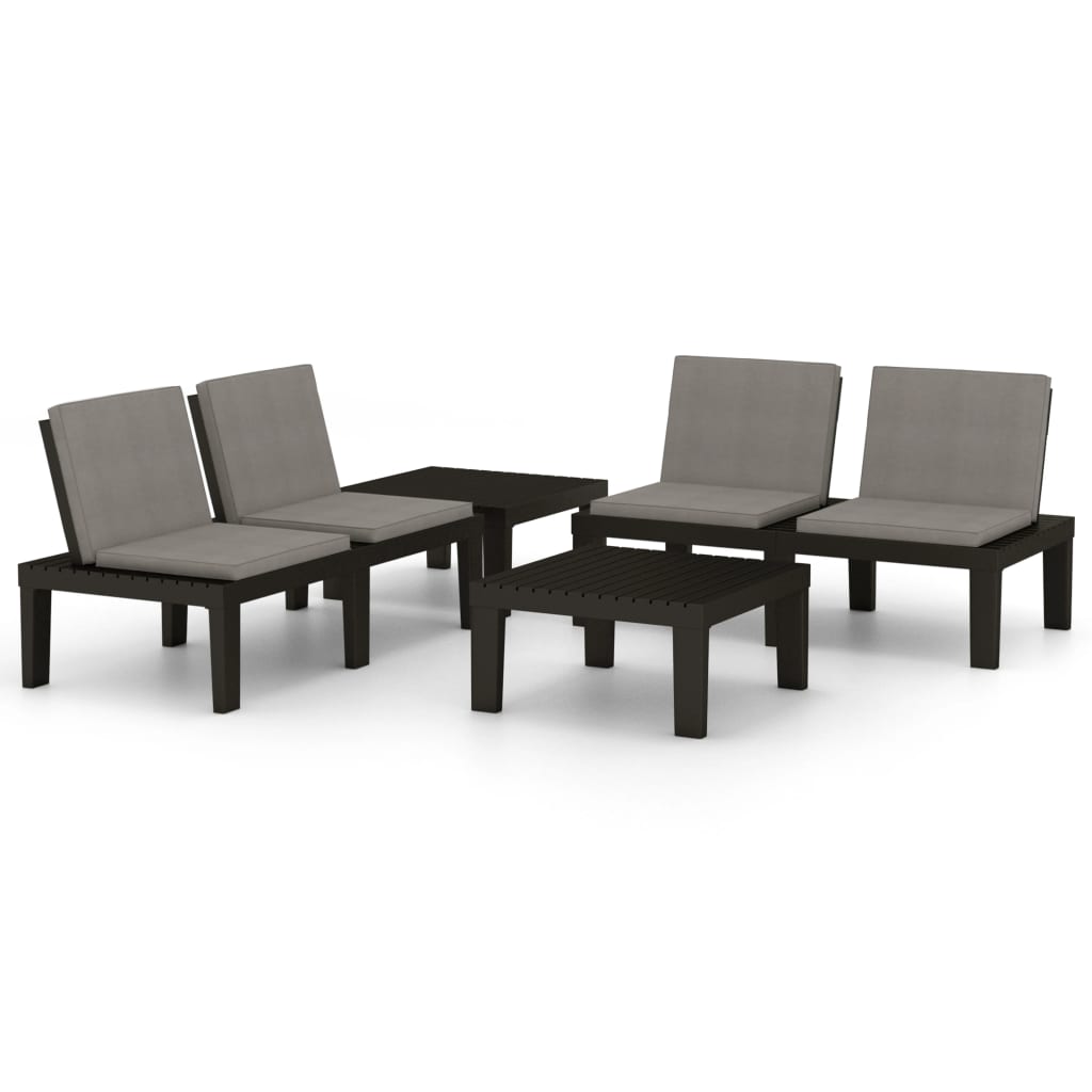 4 Piece Garden Lounge Set with Cushions Plastic Grey
