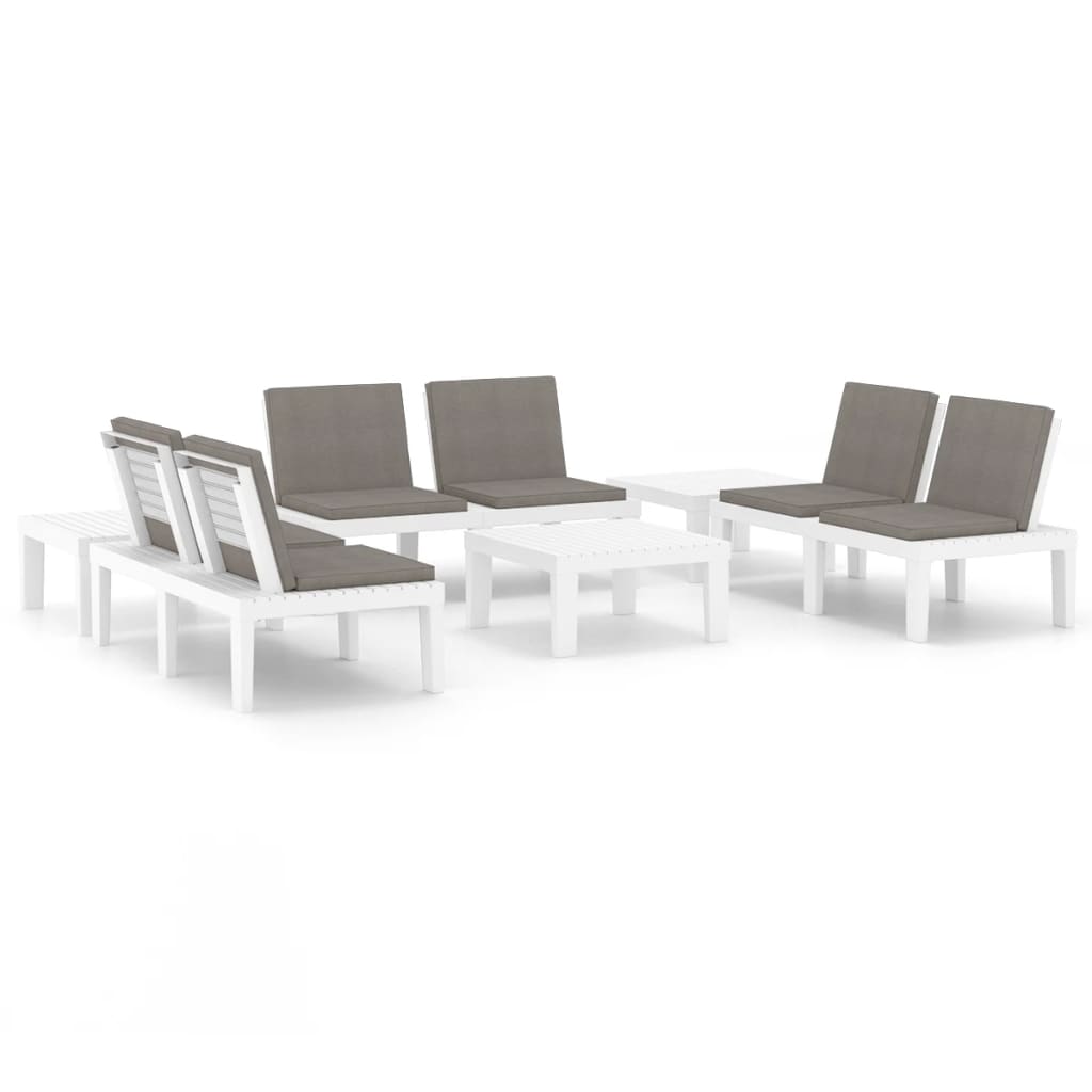 6 Piece Garden Lounge Set with Cushions Plastic White