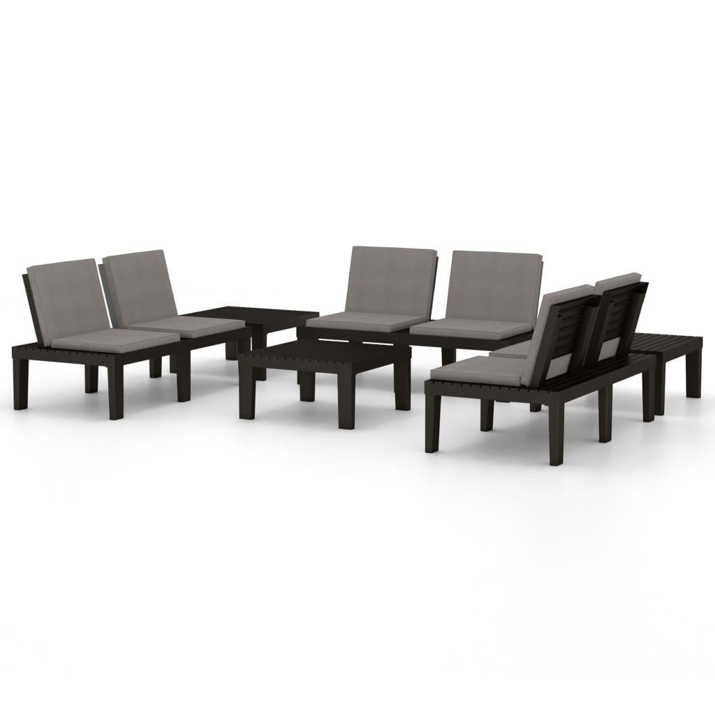 6 Piece Garden Lounge Set with Cushions Plastic Grey
