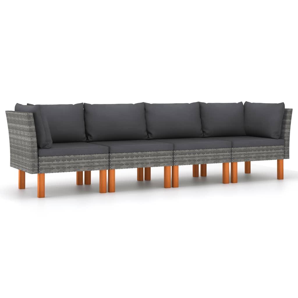 4-Seater Garden Sofa with Cushions Grey Poly Rattan
