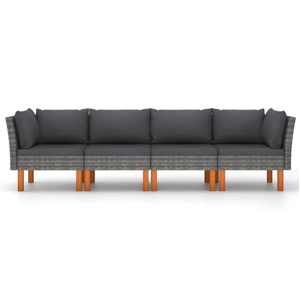4-Seater Garden Sofa with Cushions Grey Poly Rattan