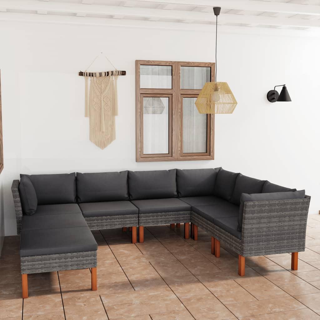 8 Piece Garden Lounge Set with Cushions Poly Rattan Grey