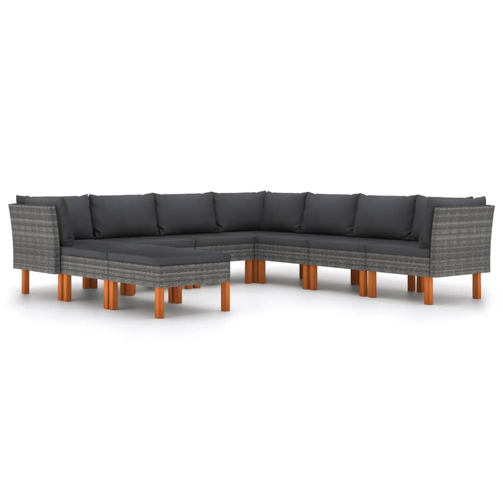 9 Piece Garden Lounge Set with Cushions Poly Rattan Grey