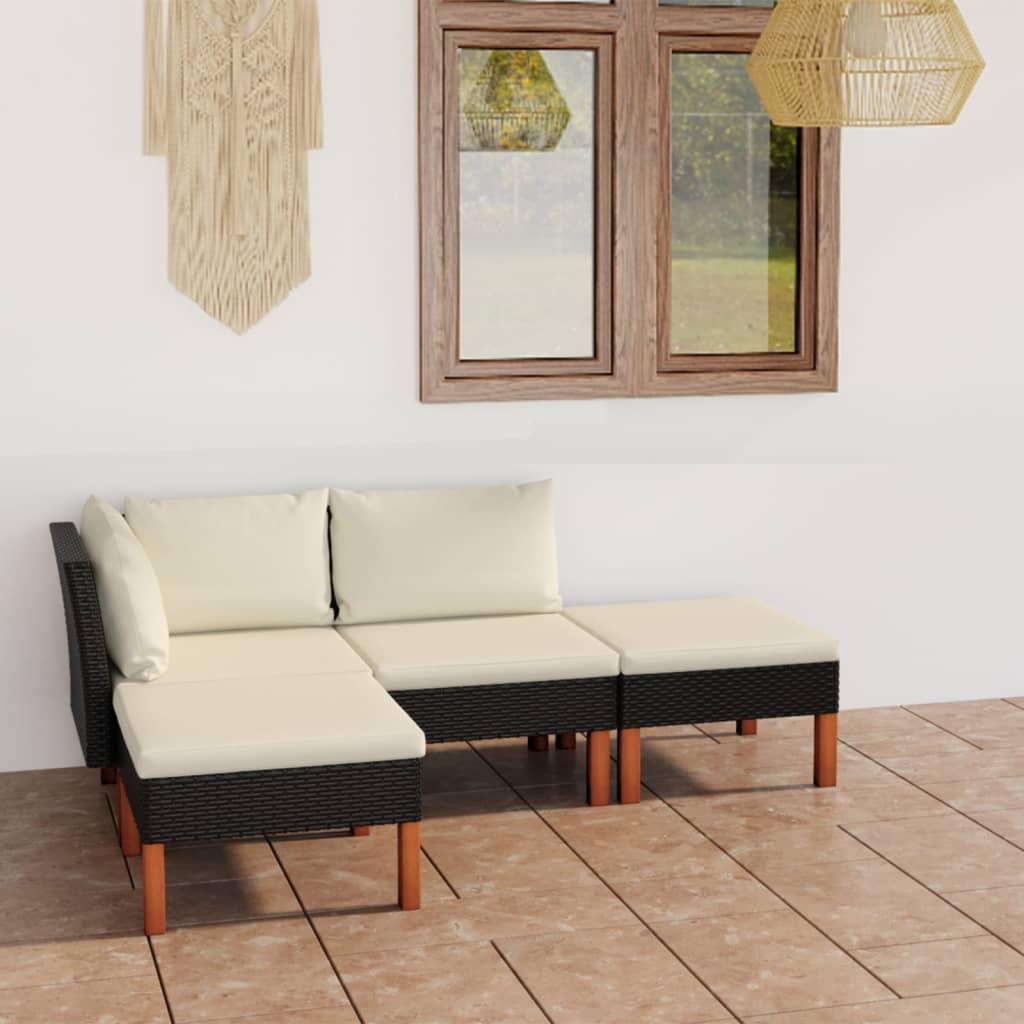 4 Piece Garden Lounge Set with Cushions Poly Rattan Black