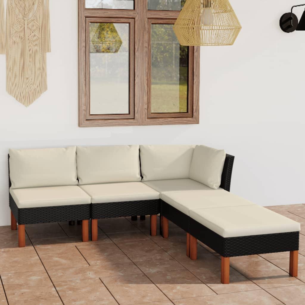 5 Piece Garden Lounge Set with Cushions Poly Rattan Black