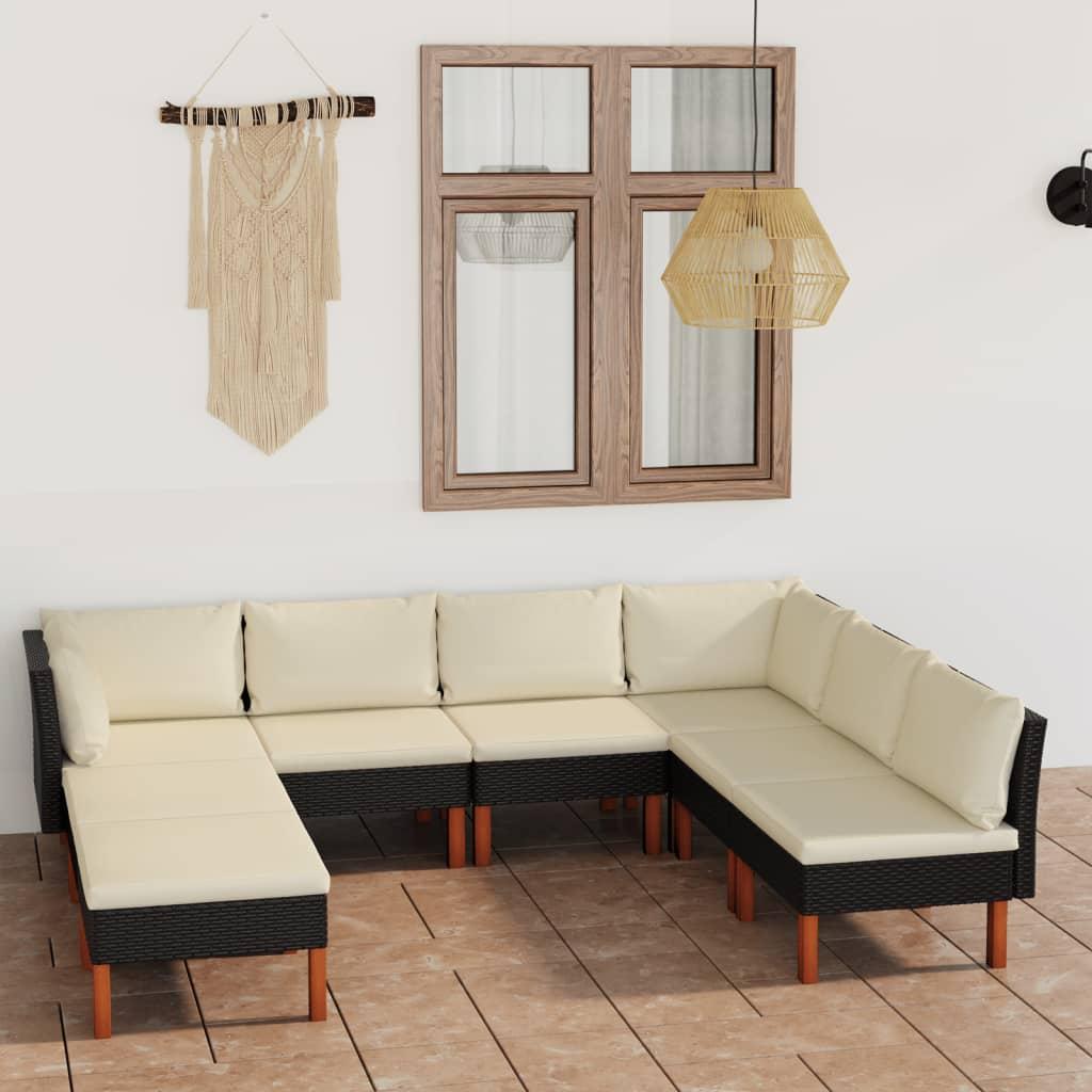 8 Piece Garden Lounge Set with Cushions Poly Rattan Black