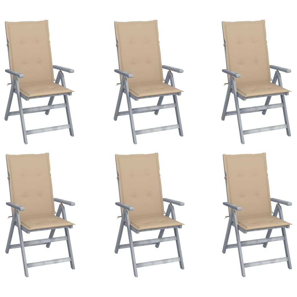 Garden Reclining Chairs 6 pcs with Cushions Solid Acacia Wood