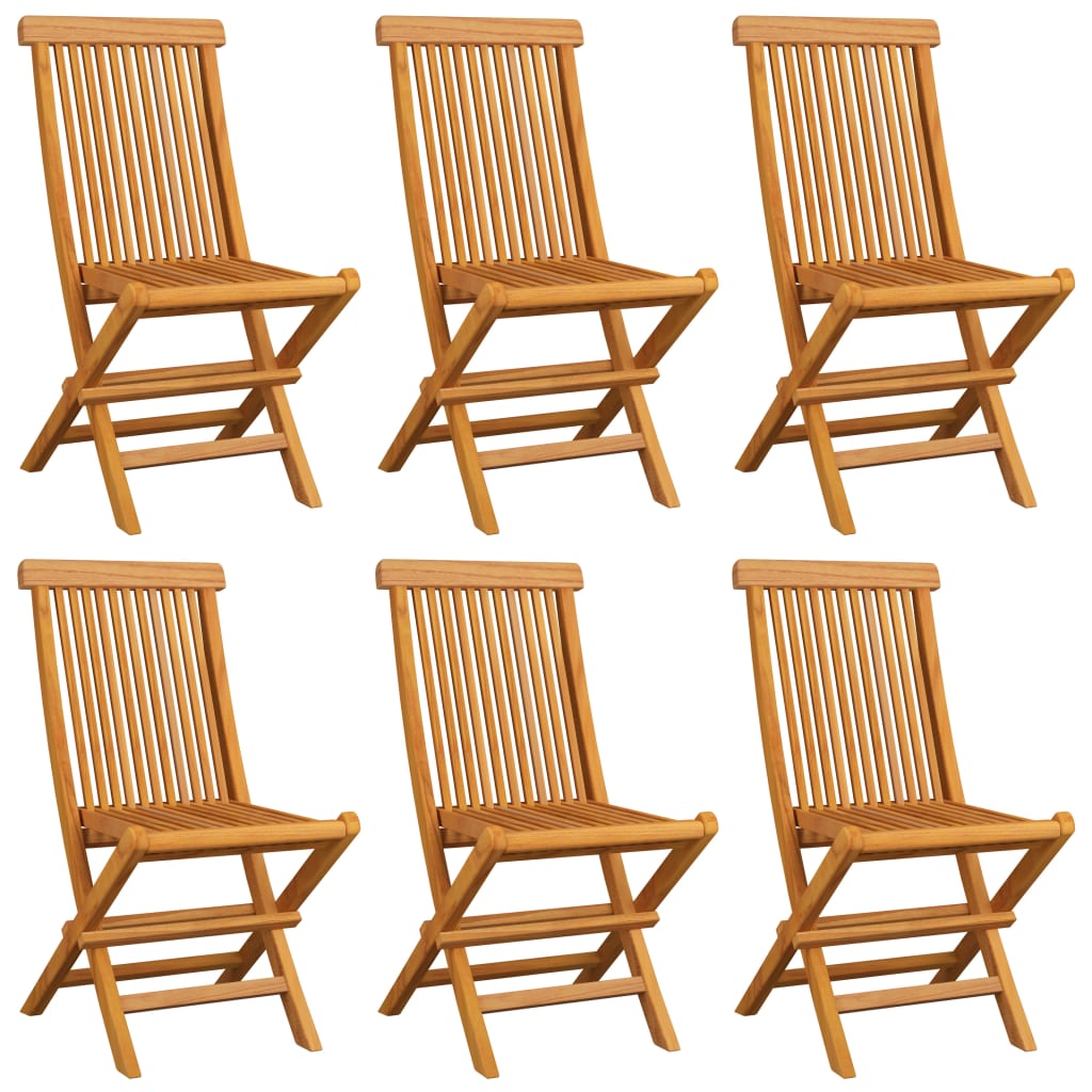 Garden Chairs with Grey Cushions 6 pcs Solid Teak Wood