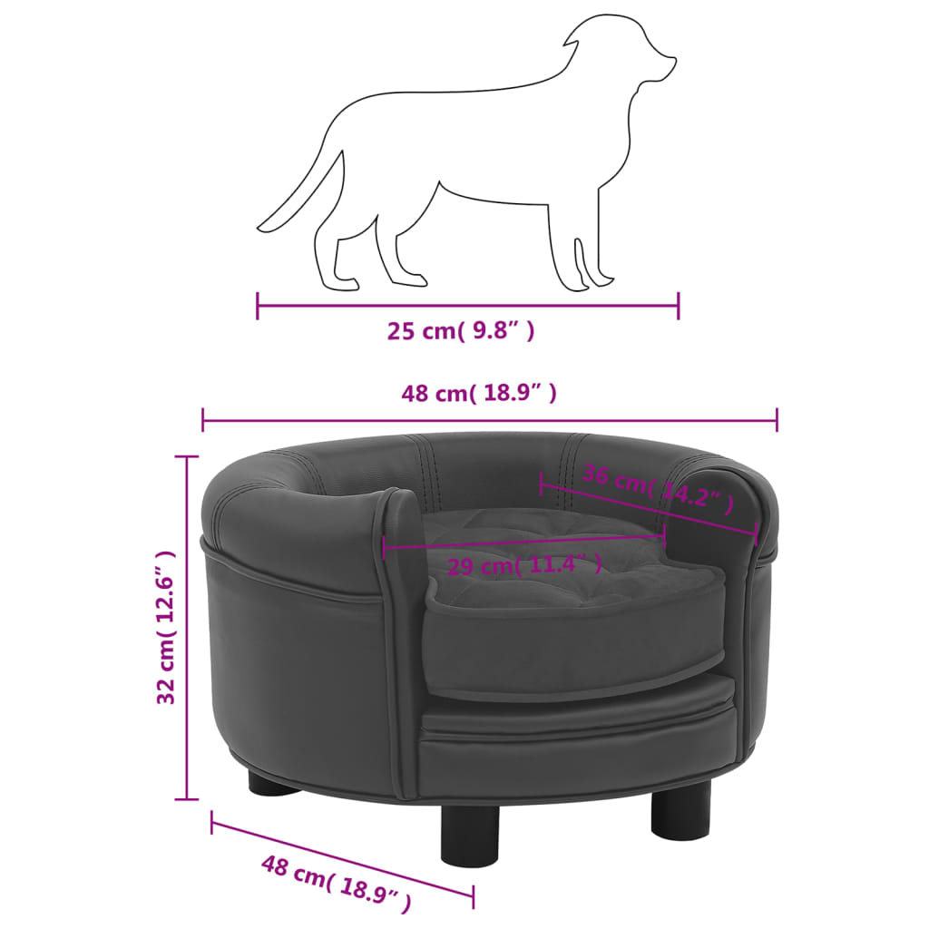 Dog Sofa Dark Grey 48x48x32 cm Plush and Faux Leather