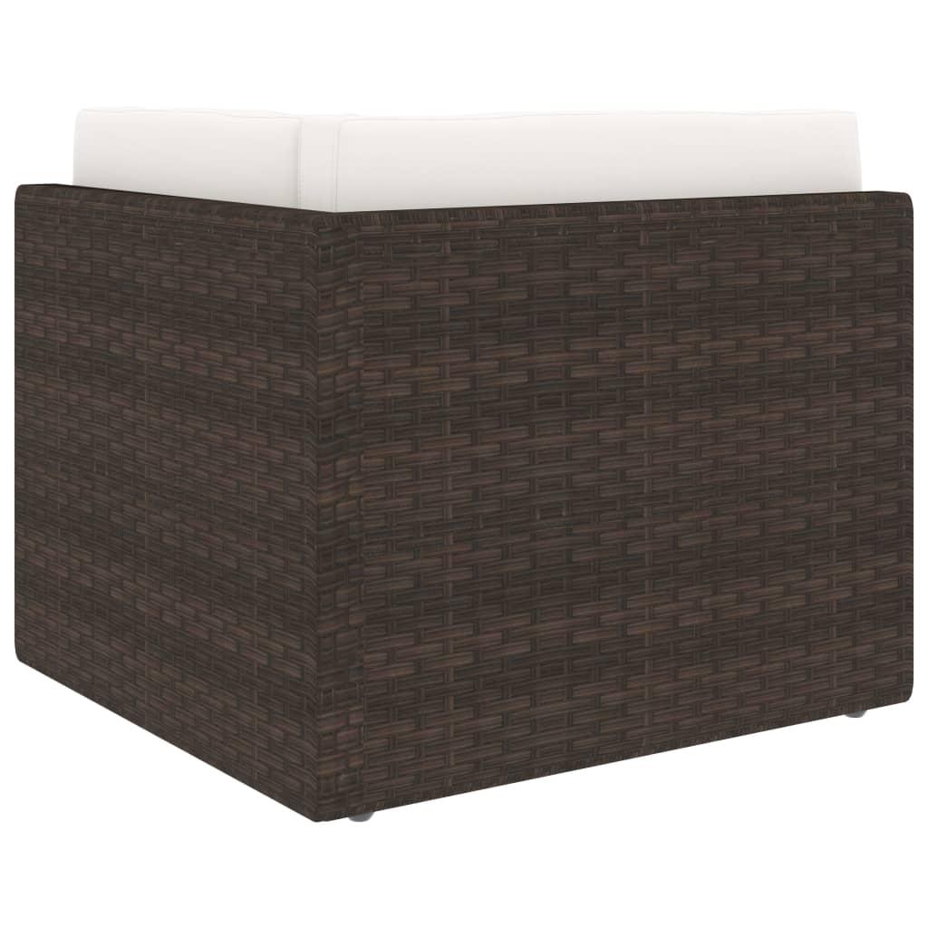 6 Piece Garden Lounge Set with Cushions Brown Poly Rattan