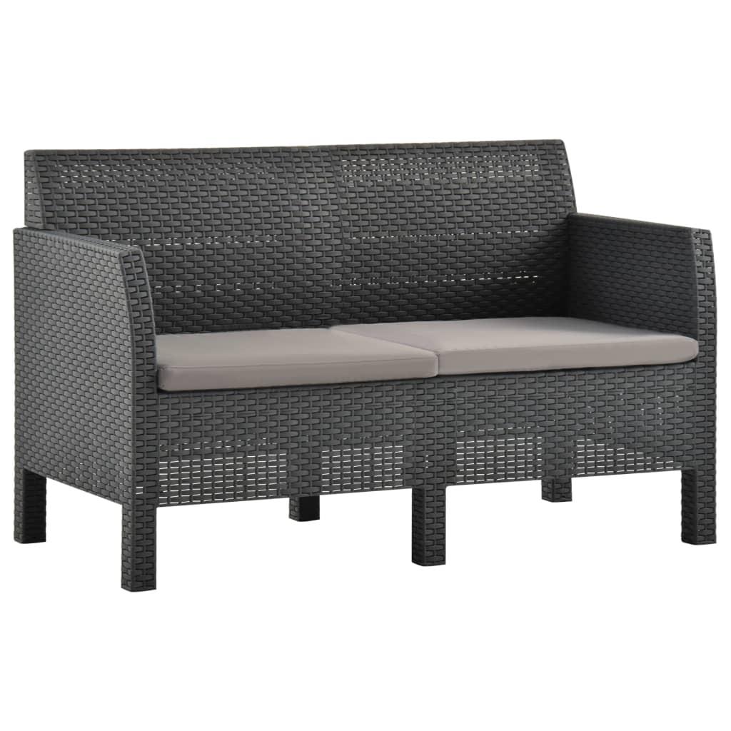 2-Seater Garden Sofa with Cushions Anthracite PP Rattan