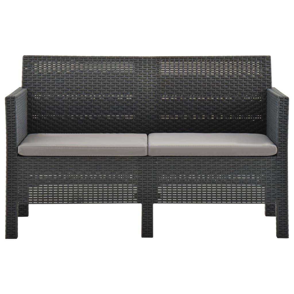 2-Seater Garden Sofa with Cushions Anthracite PP Rattan