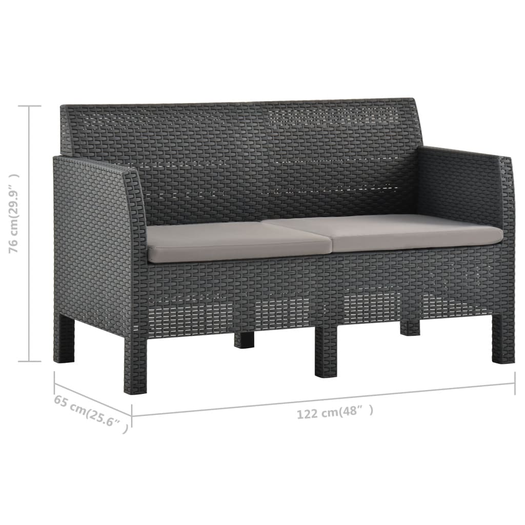 2-Seater Garden Sofa with Cushions Anthracite PP Rattan