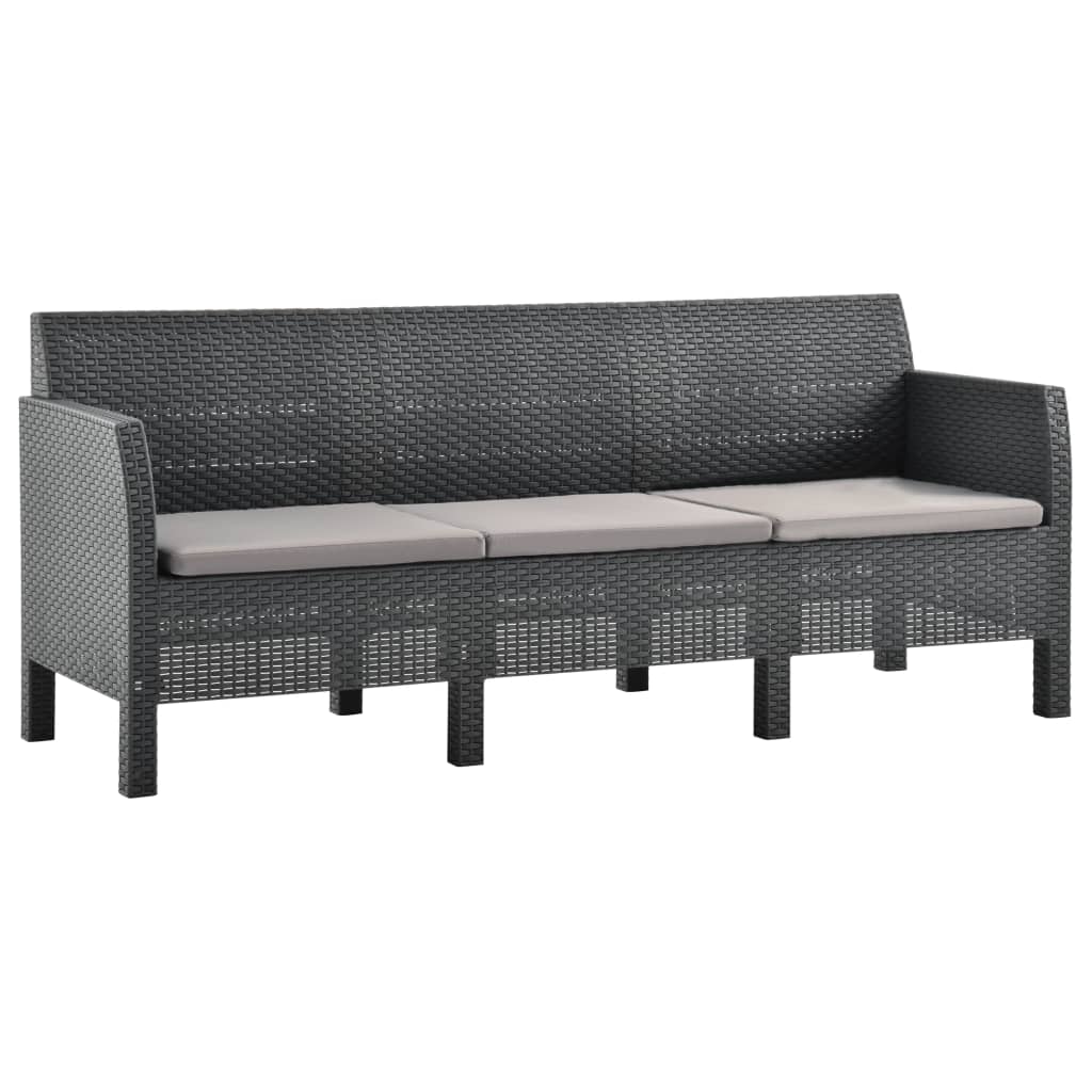 3-Seater Garden Sofa with Cushions Anthracite PP Rattan