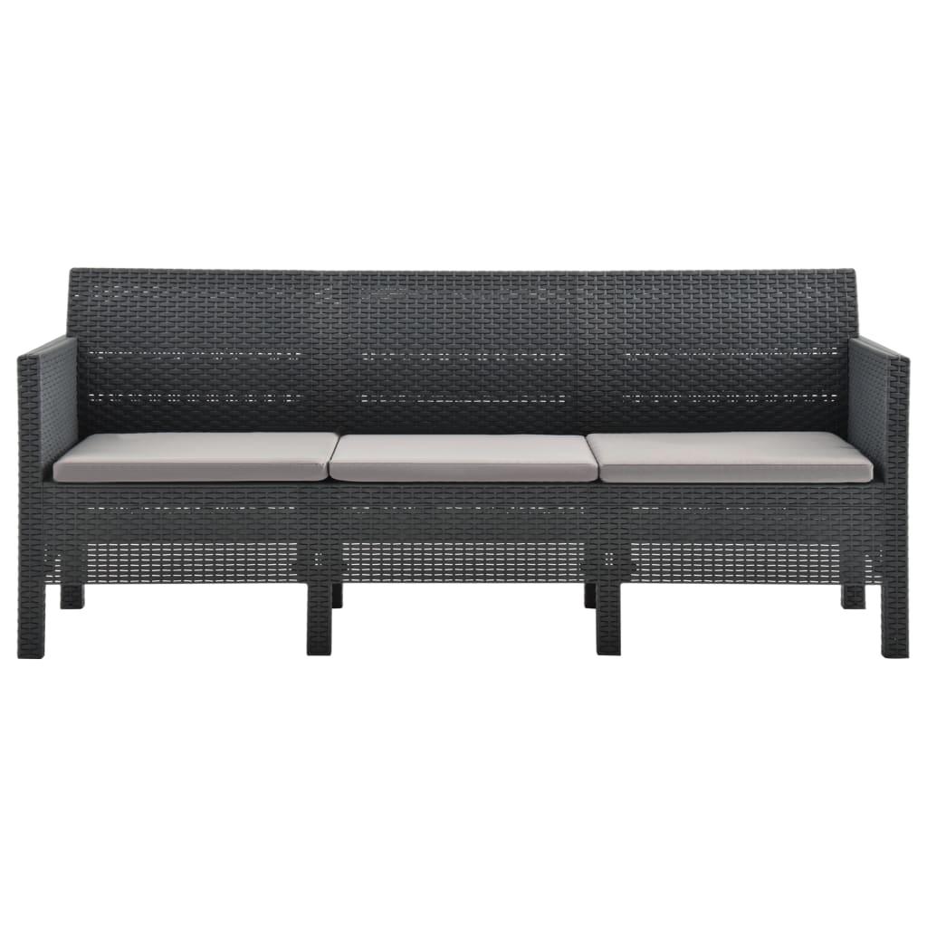 3-Seater Garden Sofa with Cushions Anthracite PP Rattan