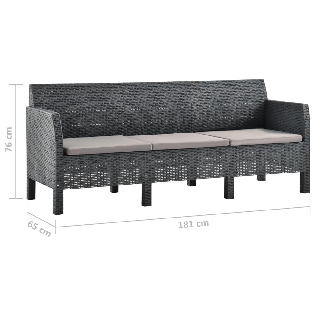 3-Seater Garden Sofa with Cushions Anthracite PP Rattan