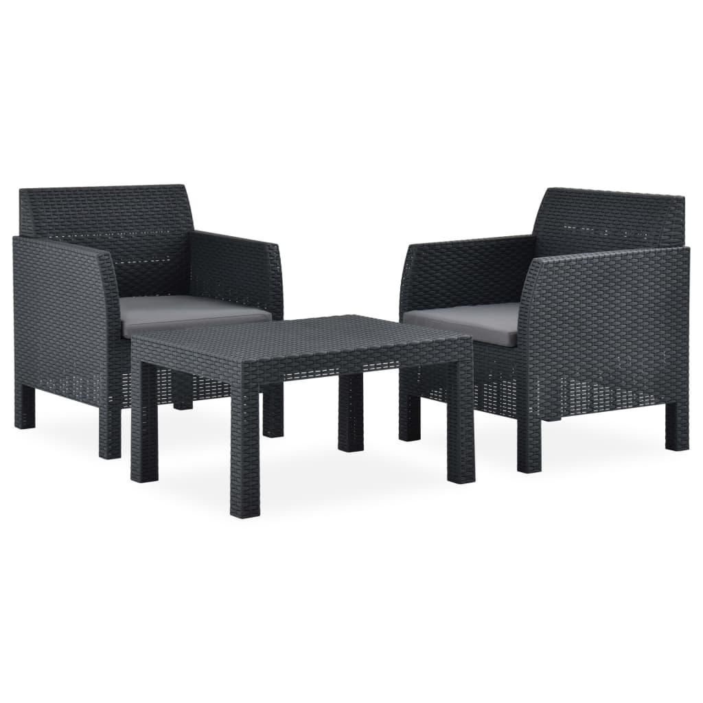 3 Piece Garden Lounge Set with Cushions PP Rattan Anthracite