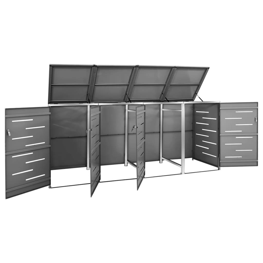 Quadruple Wheelie Bin Shed 276.5x77.5x115 cm Stainless Steel
