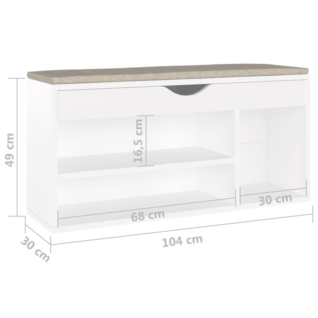 Shoe Bench with Cushion White 104x30x49 cm Engineered Wood