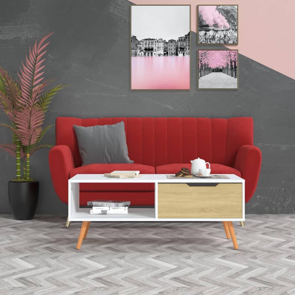 Coffee Table White and Sonoma Oak 100x49.5x43 cm Engineered Wood