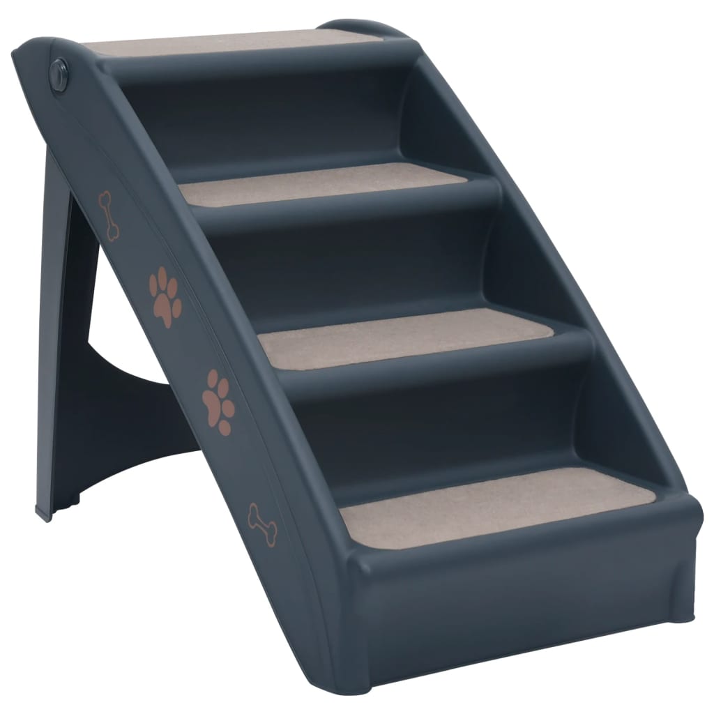Folding 4-Step Dog Stairs Dark Grey