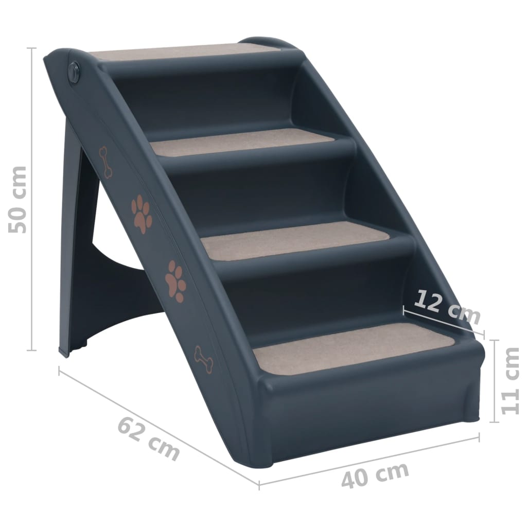 Folding 4-Step Dog Stairs Dark Grey
