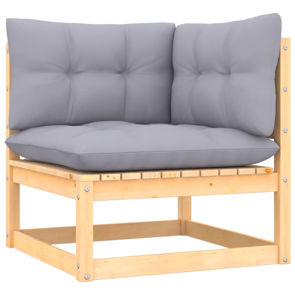 Garden Corner Sofa with Grey Cushions Solid Pinewood