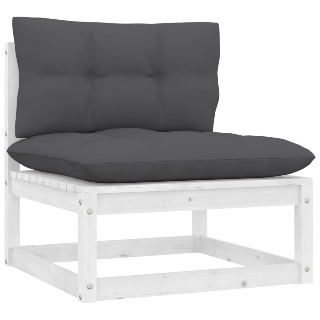 Garden Middle Sofa with Anthracite Cushions White Solid Pinewood
