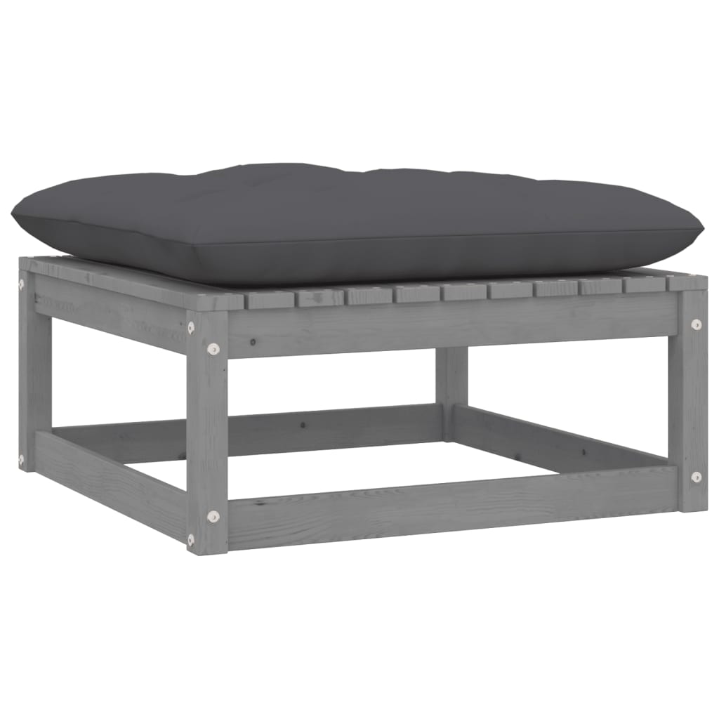 Garden Footstool with Cushion Grey Solid Pinewood