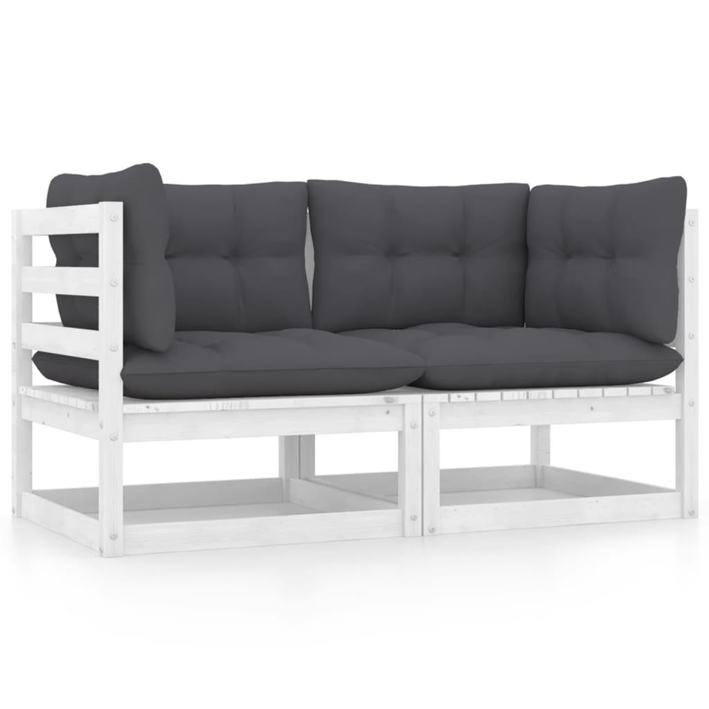 Garden 2-Seater Sofa with Cushions White Solid Pinewood