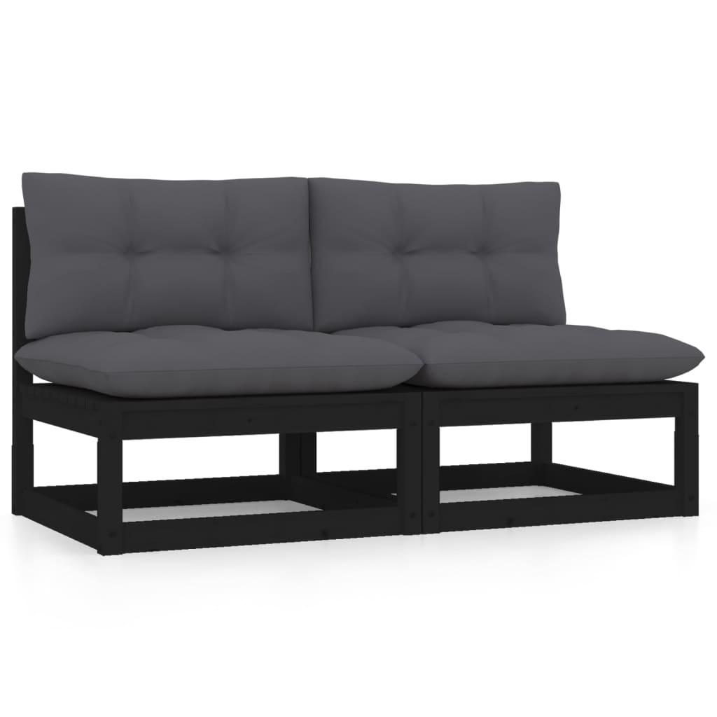 Garden Middle Sofas with Anthracite Cushions 2 pcs Solid Pinewood