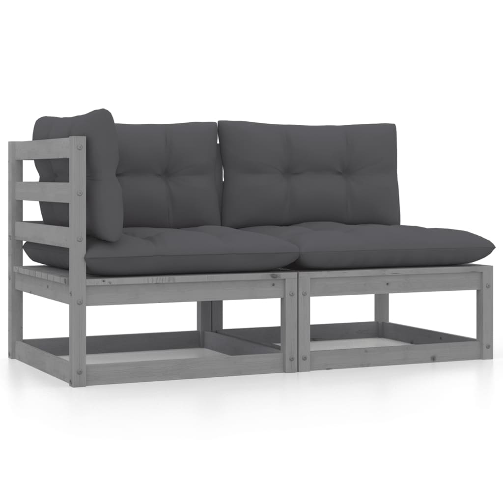 2 Piece Garden Lounge Set with Cushions Grey Solid Pinewood