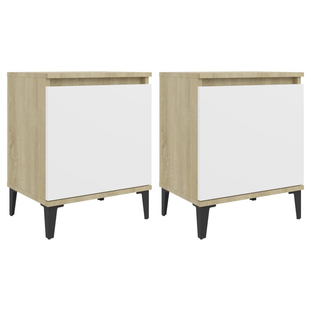 Bed Cabinet Metal Legs Sonoma Oak and White