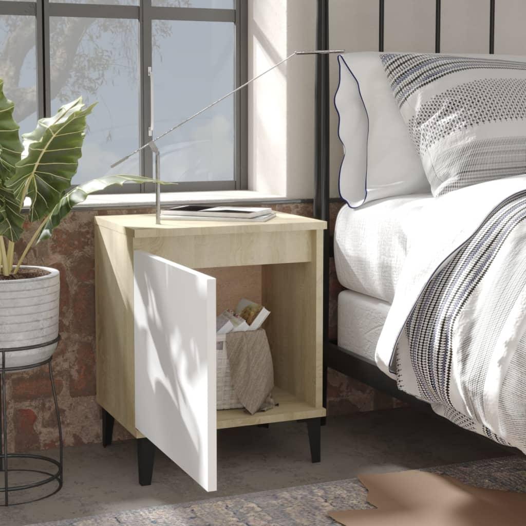 Bed Cabinet Metal Legs Sonoma Oak and White